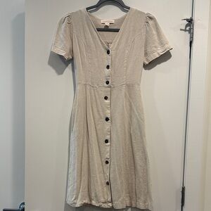Monteau Taupe Button-Front Midi Dress